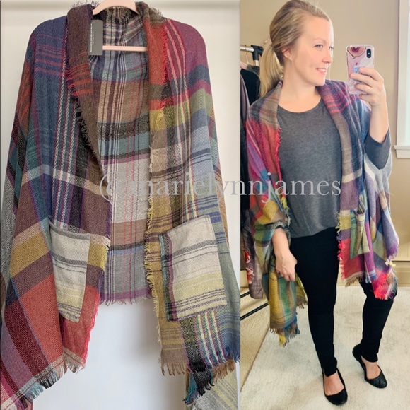 Boutique | Accessories | Plaid Pocket Ruana Poncho Blanket Wrap Shawl ...